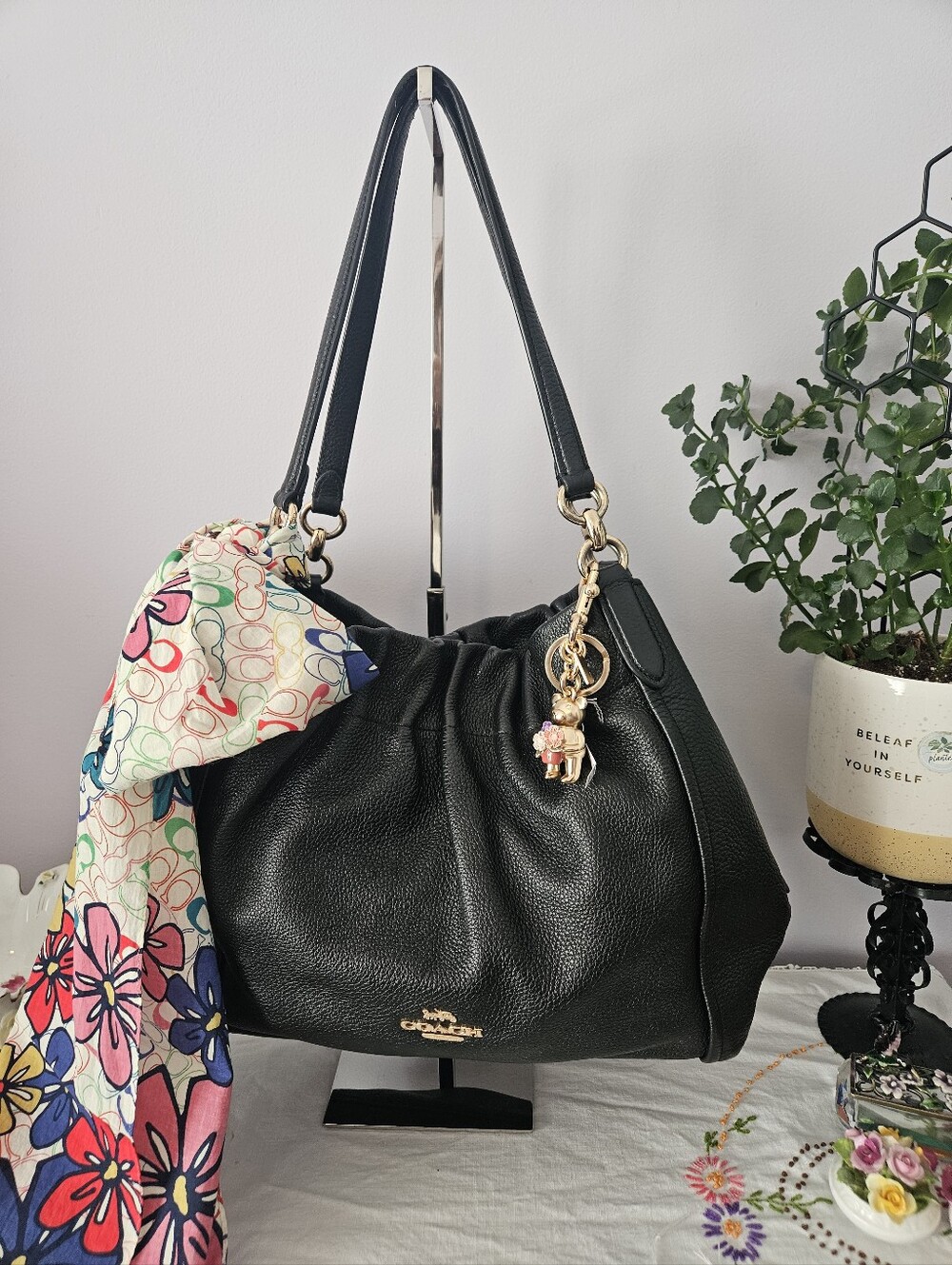 Gorgeous Gathered Grand Black Coach Leather Bag!